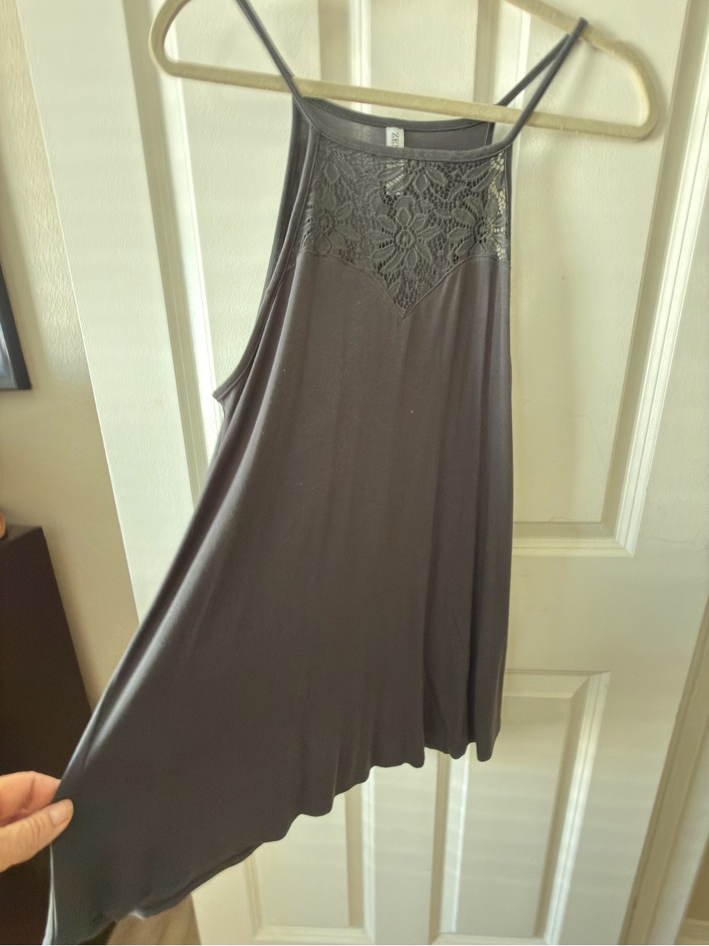 Charcoal Gray Lace-Yoke Tunic